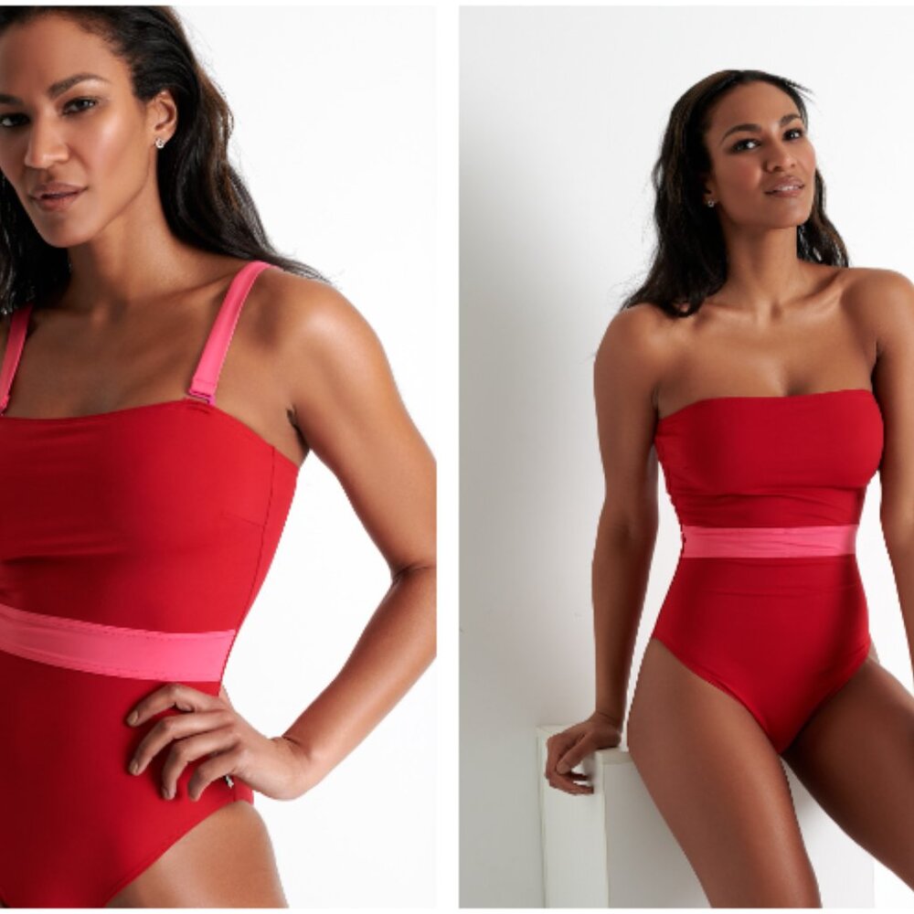 NEW WITH TAGS, SHAN Red Colorblock One Piece Swimsuit Size 6